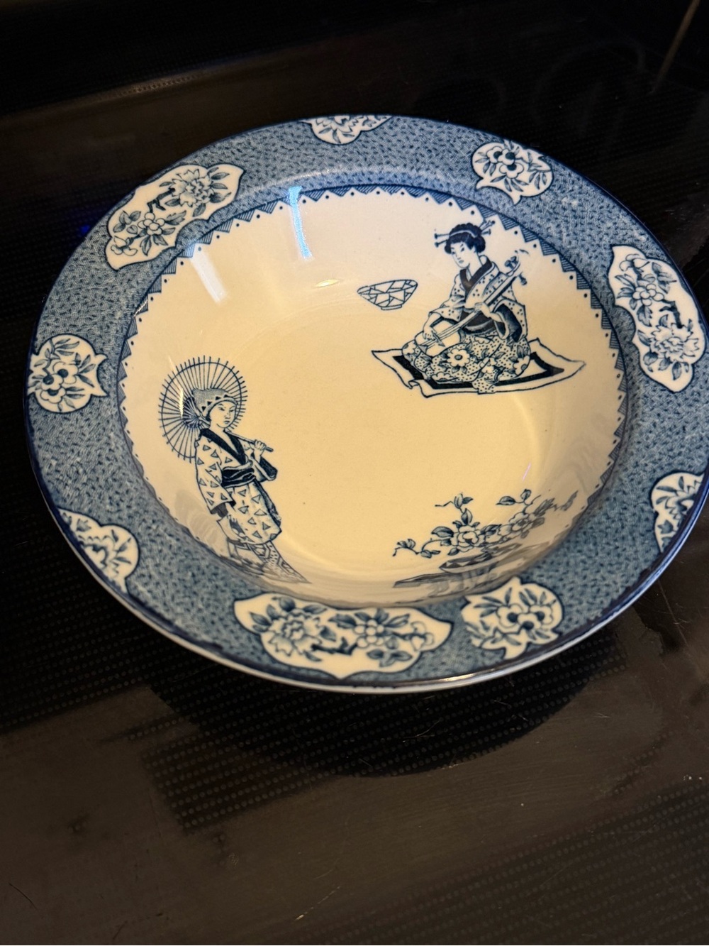Blue and white antique Wood Ware china bowl.